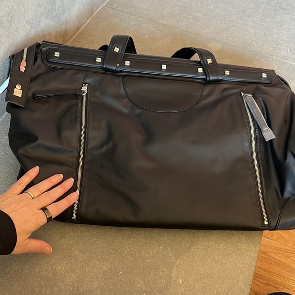 Bodhi large black Leather Coated Linen Trim Weekender Duffle Overnight Bag - Picture 2 of 12